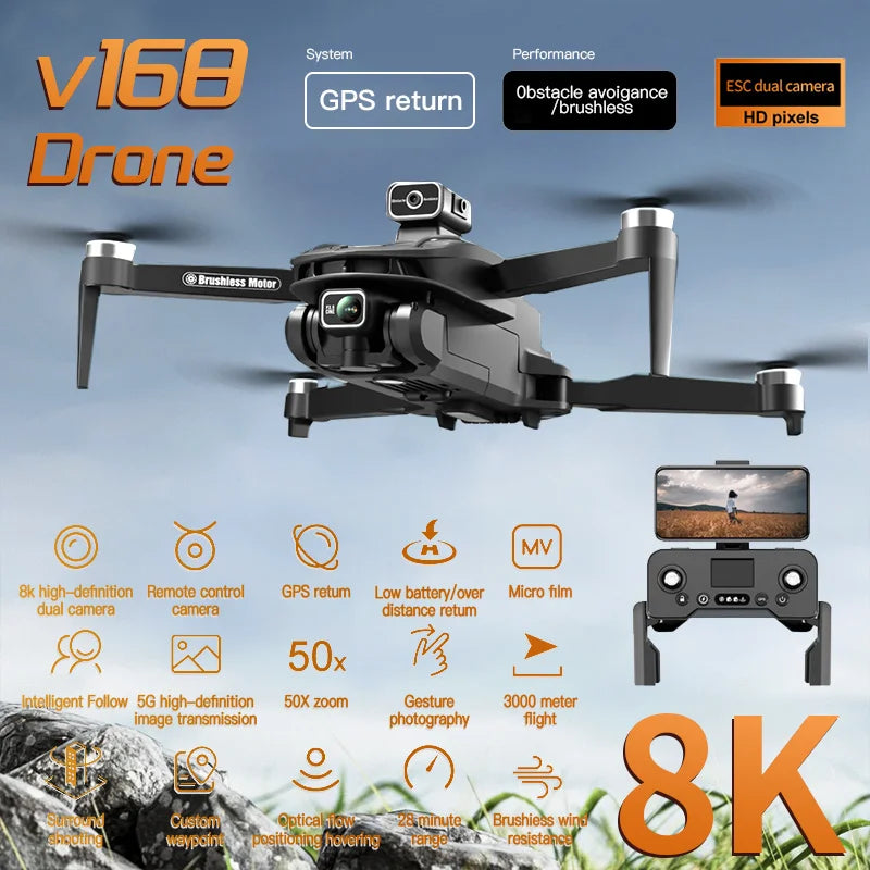 V168 Drone Professional HD Aerial Photography Dual-Camera 360°